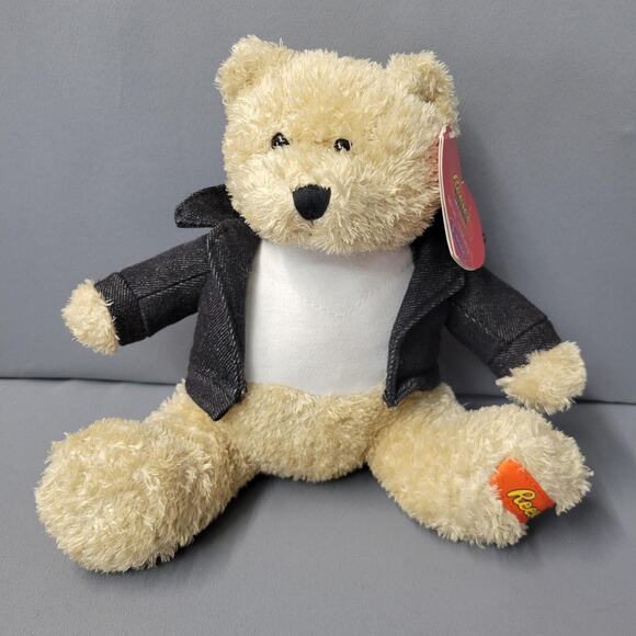 Reese's Bear Plush Galerie Teddy 8" Sitting Denim Jacket Stuffed Animal Toy - Picture 1 of 13